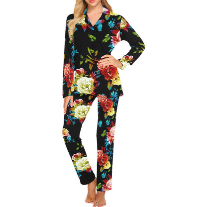 Peony Pattern Print Design PE07 Women's Long Pajama Set