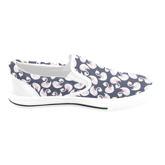 Swan Print Design LKS403 White Slip Ons Canvas Women's Shoes