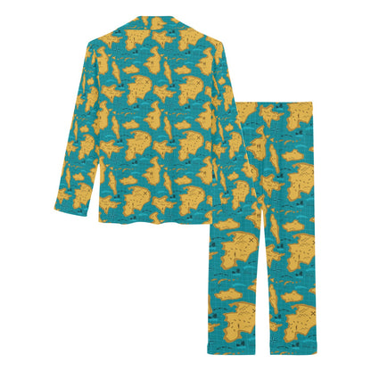 World Map Print Design LKS301 Women's Long Pajama Set