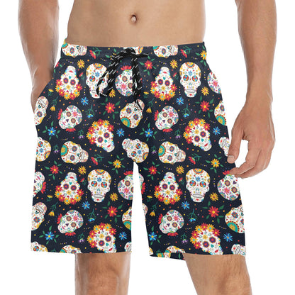 Sugar Skull Print Design LKS305 Men's Swim Trunks Beach Shorts