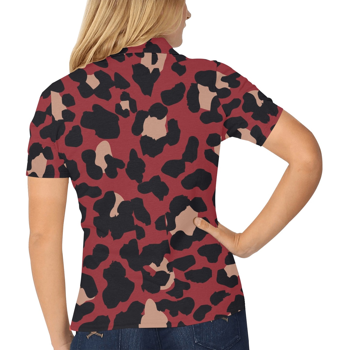 Cheetah Red Print Pattern Women's Polo Shirt