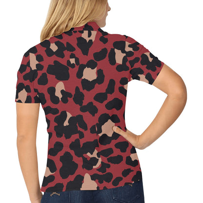 Cheetah Red Print Pattern Women's Polo Shirt