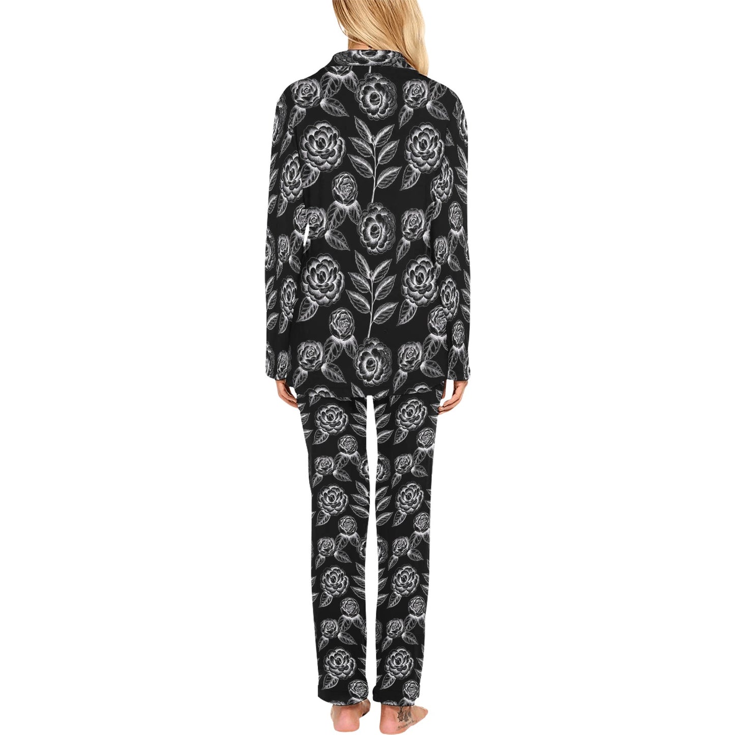 Camellia Pattern Print Design 02 Women's Long Pajama Set