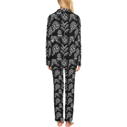 Camellia Pattern Print Design 02 Women's Long Pajama Set