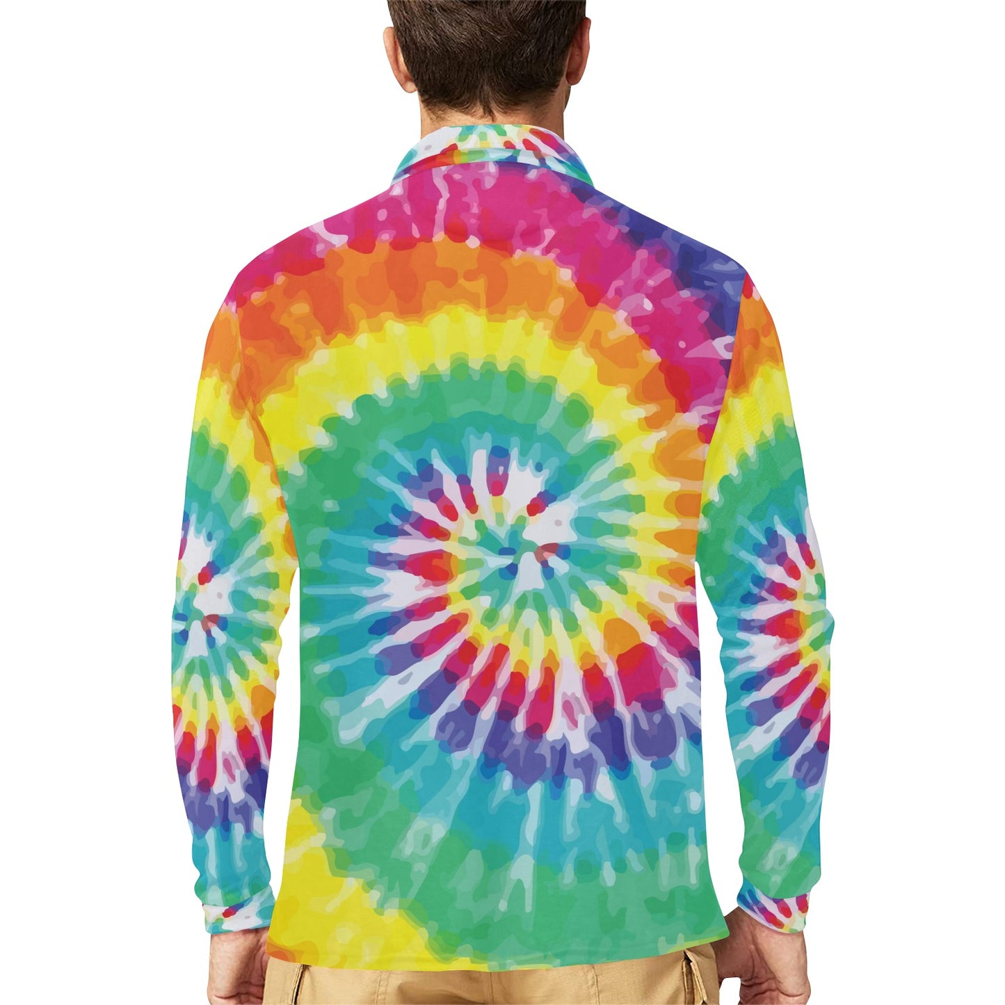 Tie Dye Long Sleeve Polo Shirt For Men's