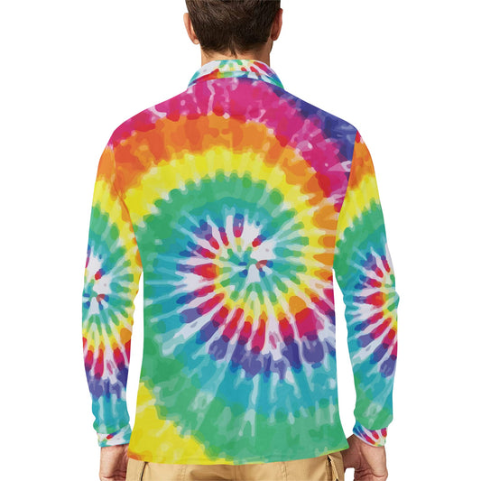 Tie Dye Long Sleeve Polo Shirt For Men's