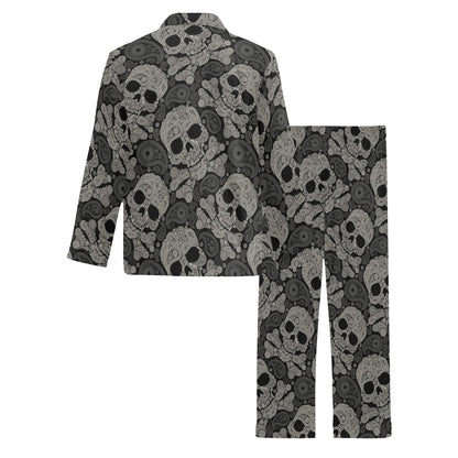 Paisley Skull Pattern Print Design A01 Men's Long Pajama Set