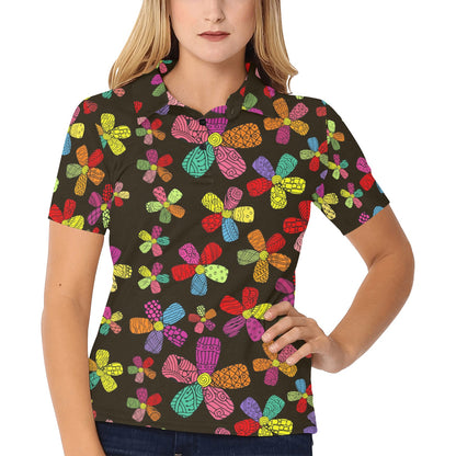 Flower Power Colorful Print Pattern Women's Polo Shirt