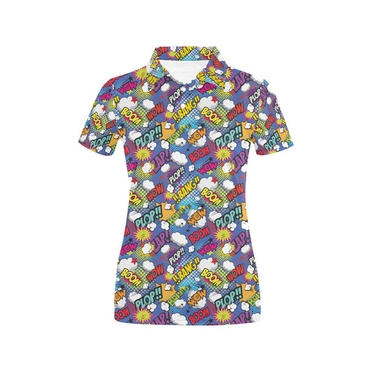 Comic Book Pattern Print Design 02 Women's Polo Shirt