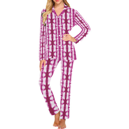 Tie Dye Dark Pink Print Design LKS303 Women's Long Pajama Set