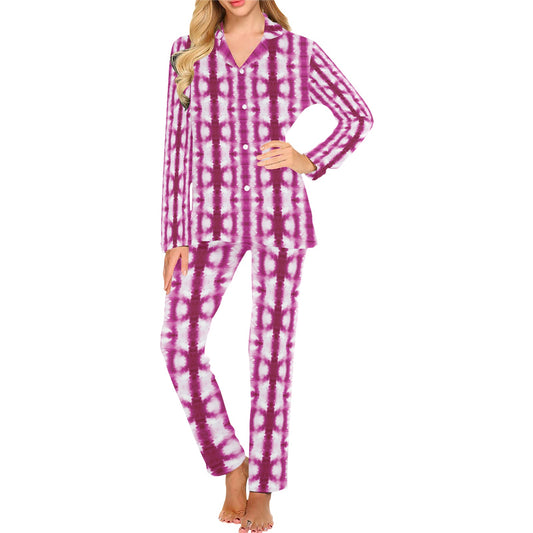 Tie Dye Dark Pink Print Design LKS303 Women's Long Pajama Set