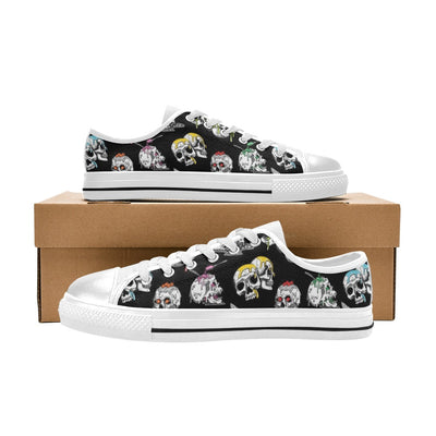 Skull Print Design LKS3013 Women's White Low Top Shoes