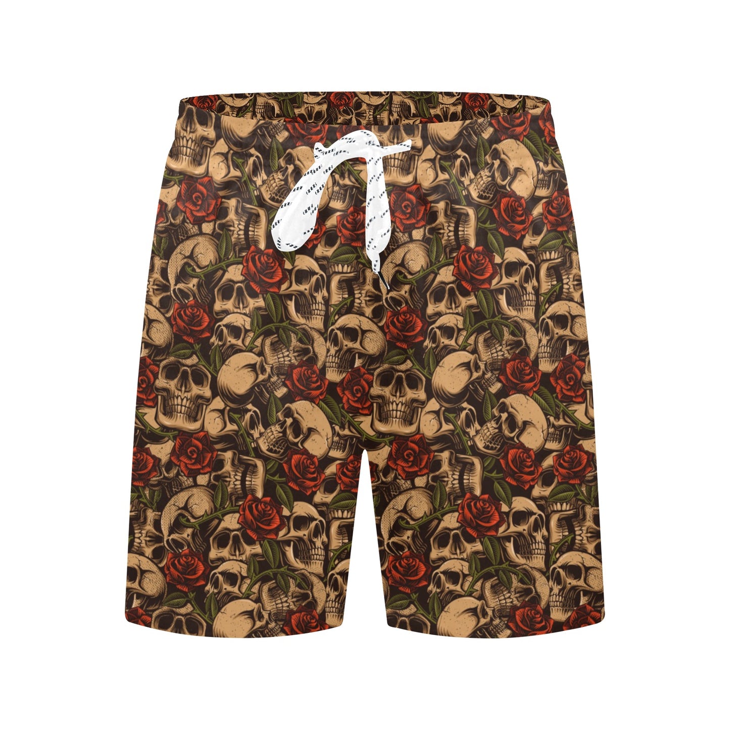 Skull Roses Vintage Design Themed Print Men's Swim Trunks Beach Shorts