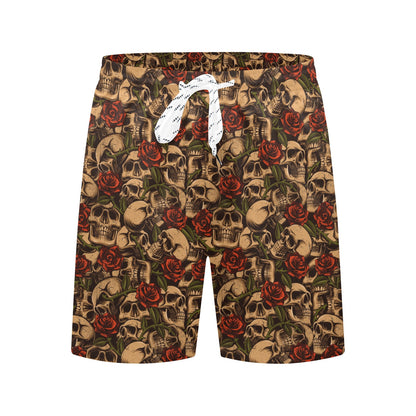 Skull Roses Vintage Design Themed Print Men's Swim Trunks Beach Shorts