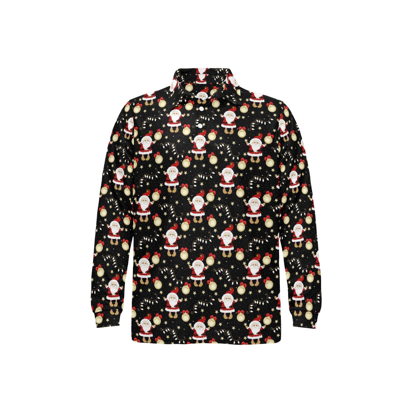 Santa Christmas Themed Print Design LKS307 Long Sleeve Polo Shirt For Men's