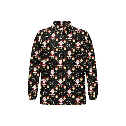 Santa Christmas Themed Print Design LKS307 Long Sleeve Polo Shirt For Men's