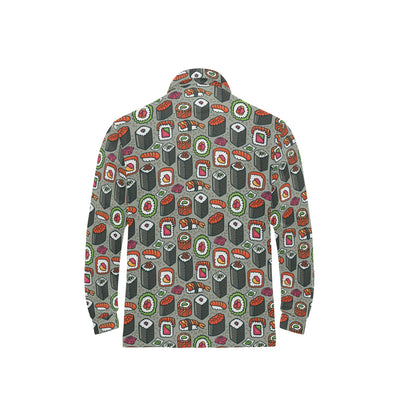Sushi Print Design LKS301 Long Sleeve Polo Shirt For Men's