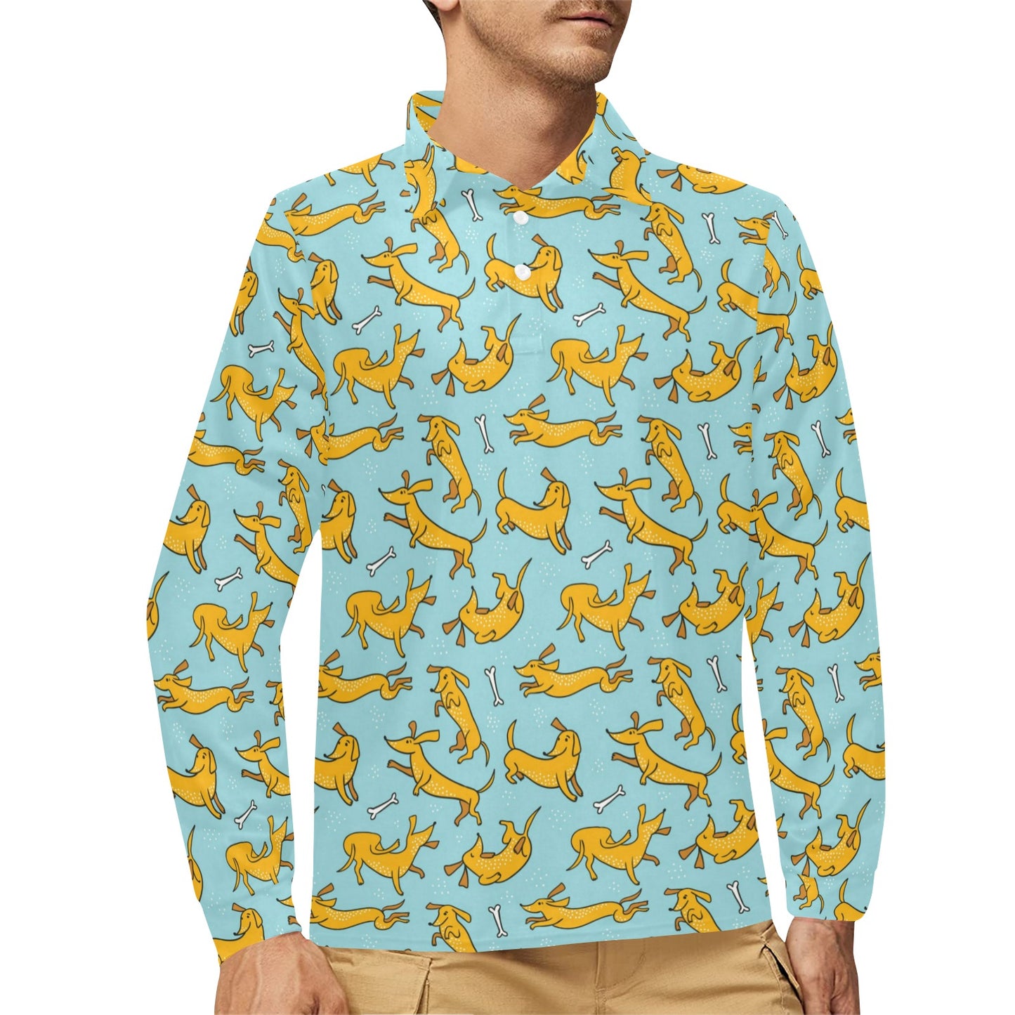 Dachshund Pattern Print Design 08 Long Sleeve Polo Shirt For Men's