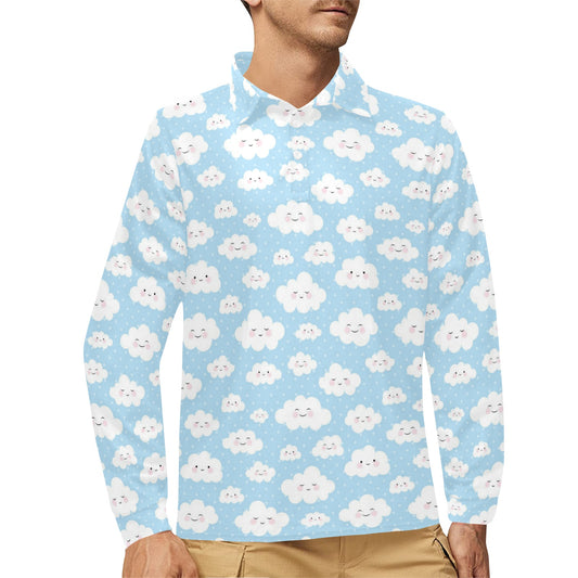 Cloud Pattern Print Design 02 Long Sleeve Polo Shirt For Men's