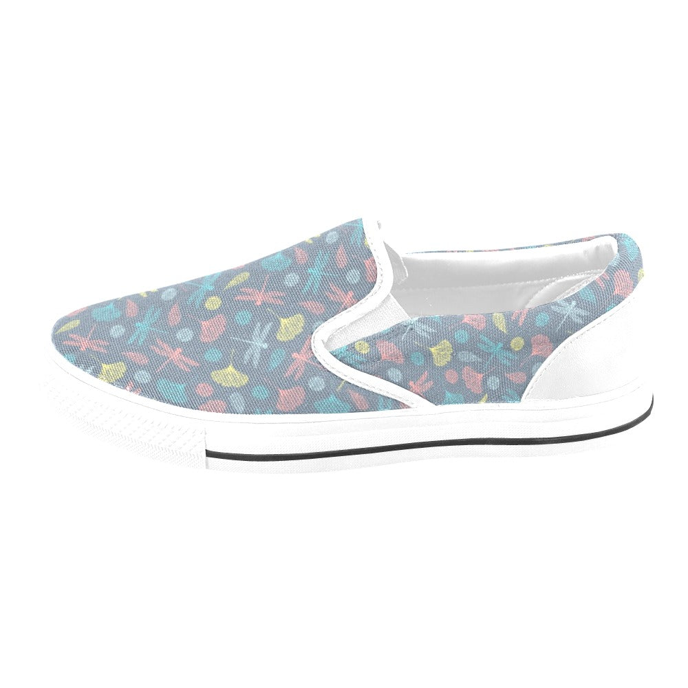 Dragonfly Print Design LKS403 White Slip Ons Canvas Women's Shoes