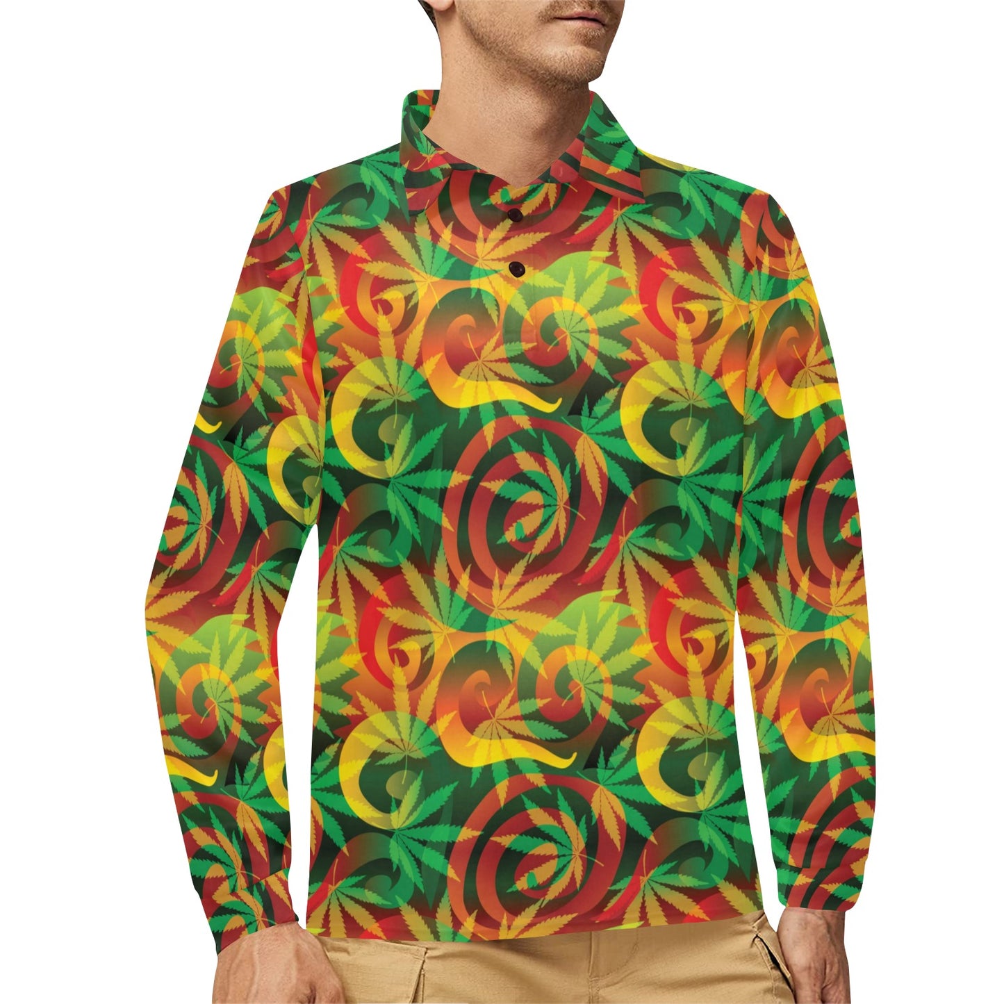 Rastafarian Pattern Print Design A01 Long Sleeve Polo Shirt For Men's