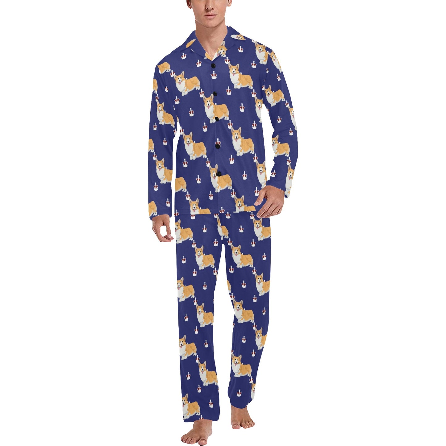 Pembroke Welsh Corgis Pattern Print Design A07 Men's Long Pajama Set