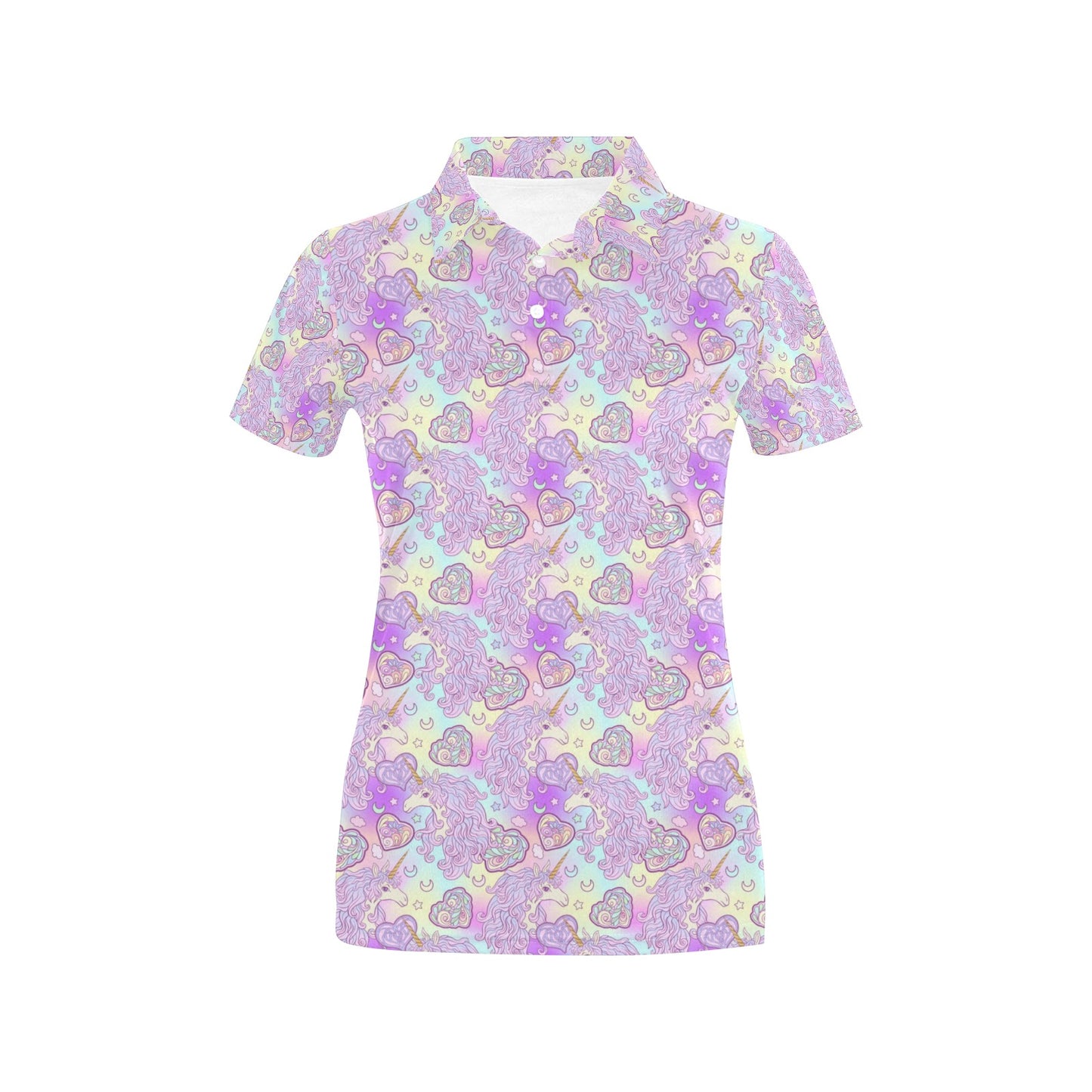 Unicorn Rainbow Star Heart Print Women's Polo Shirt