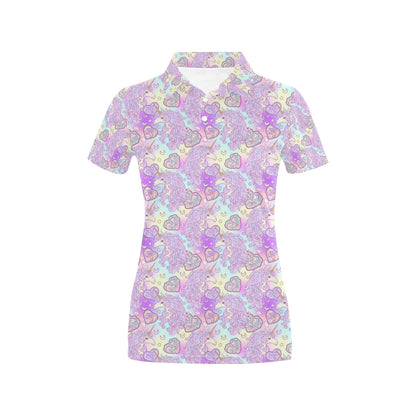 Unicorn Rainbow Star Heart Print Women's Polo Shirt
