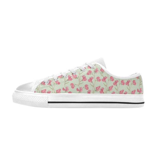 Sweet Pea Print Design LKS301 Women's White Low Top Shoes