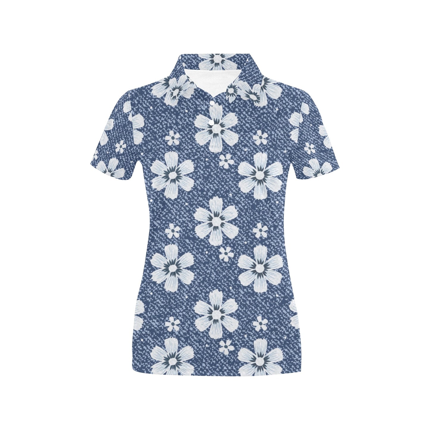 Jean Flower Pattern Print Design 03 Women's Polo Shirt