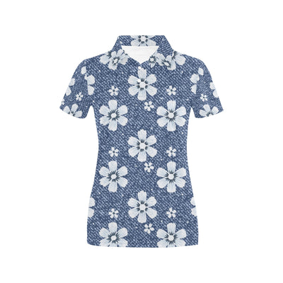 Jean Flower Pattern Print Design 03 Women's Polo Shirt