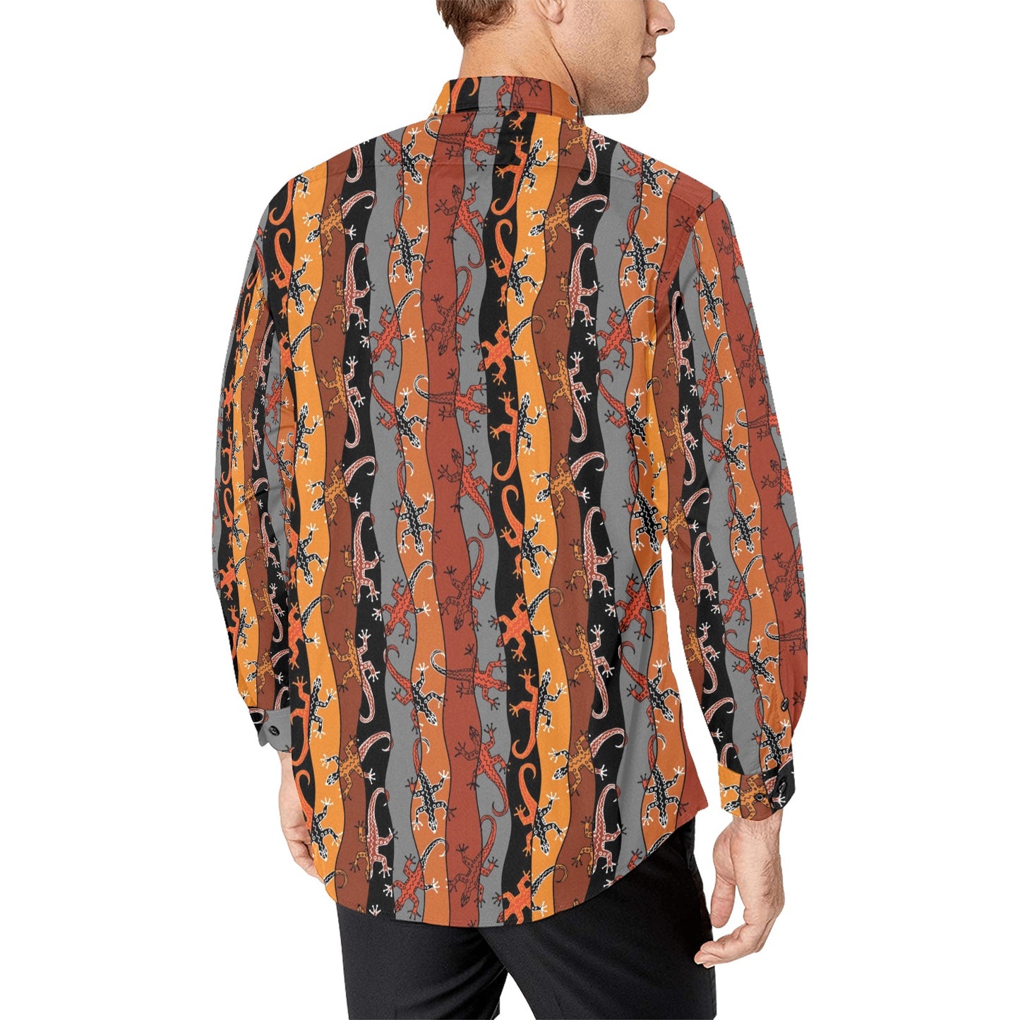lizard Print Design LKS403 Men's Long Sleeve Dress Shirt