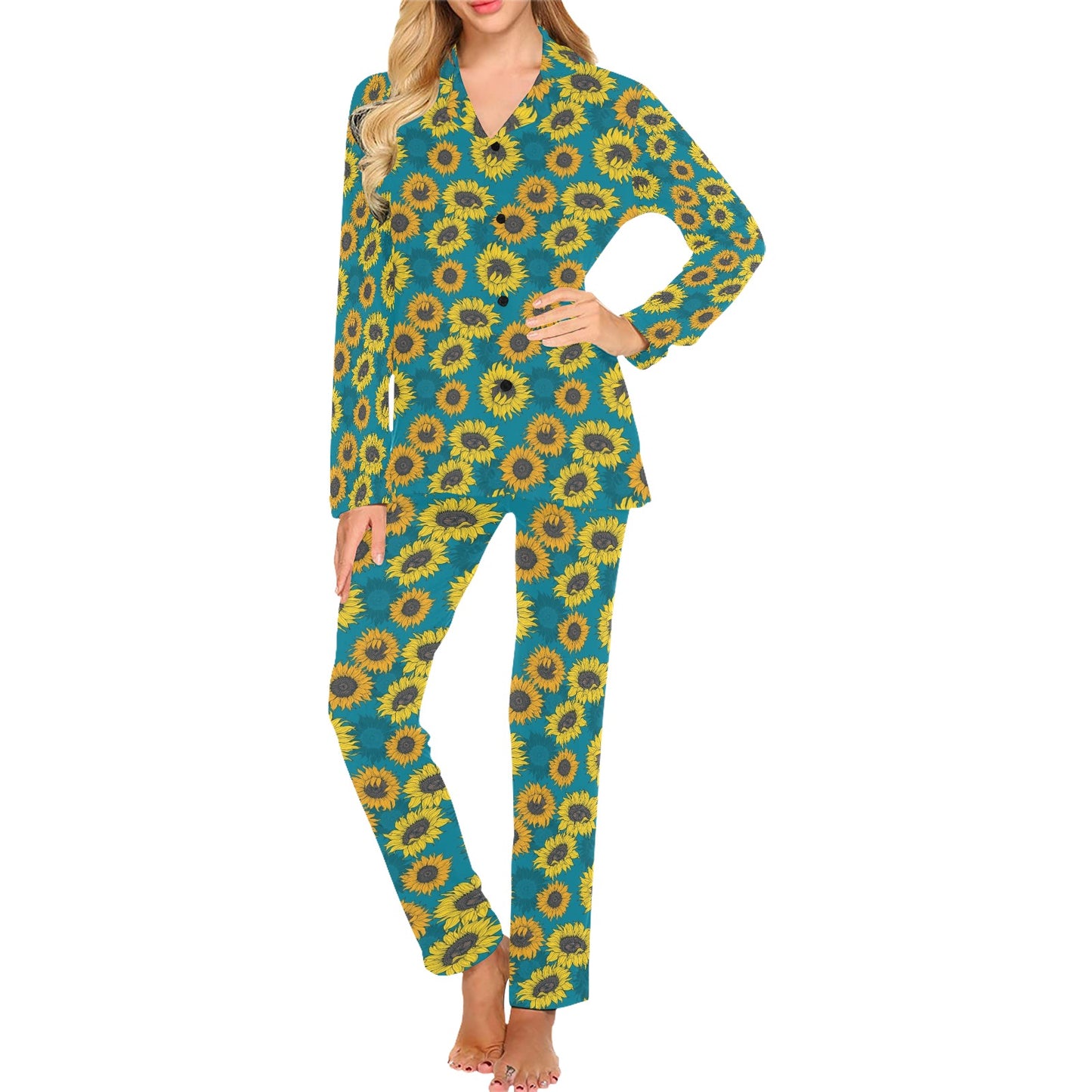 Sunflower Print Design LKS301 Women's Long Pajama Set