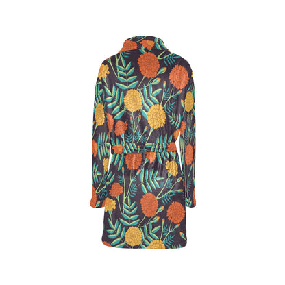 Marigold Pattern Print Design MR01 Women's Fleece Robe