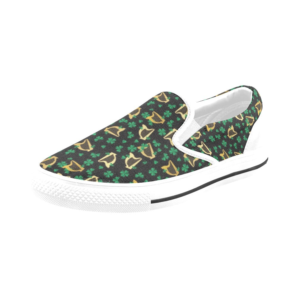 Harp Print Design LKS402 White Slip Ons Canvas Women's Shoes