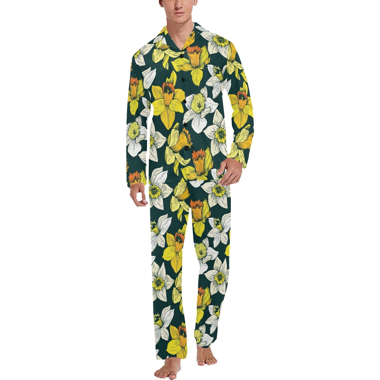 Daffodils Pattern Print Design DF02 Men's Long Pajama Set