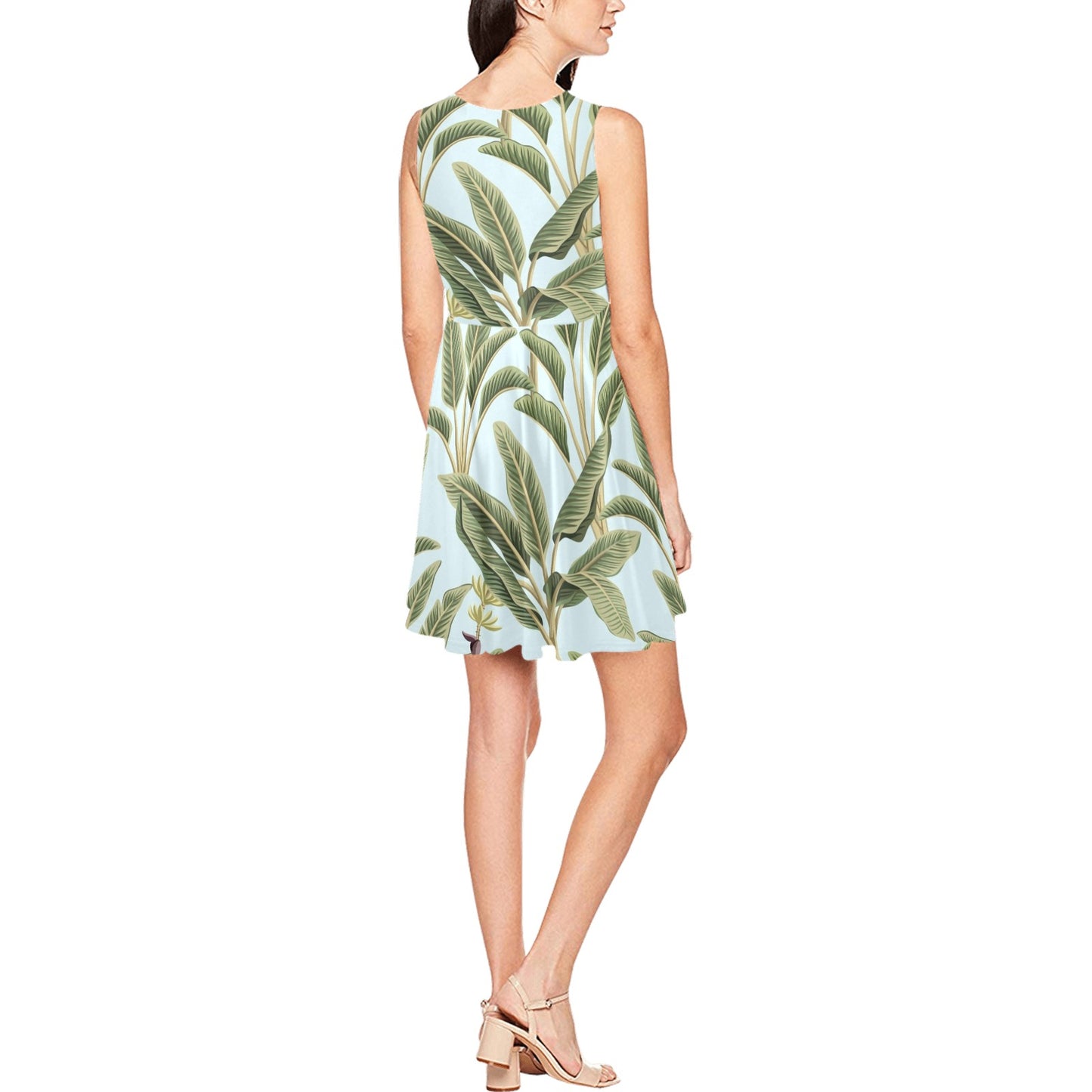 Banana Leaf Pattern Print Design BL03 Sleeveless Dress