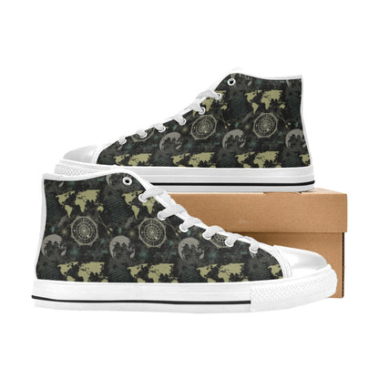 World Map Print Design LKS303 Men's High Top Canvas Shoes