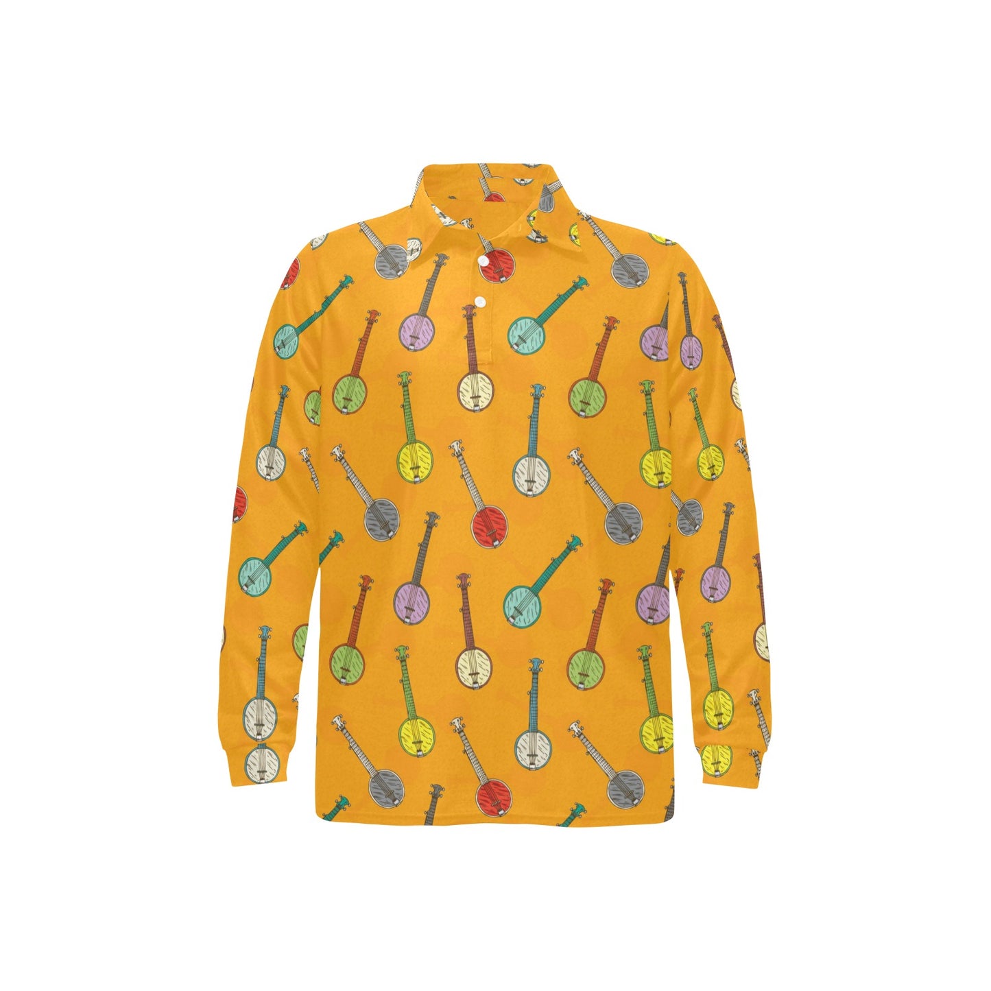 Banjo Pattern Print Design 02 Long Sleeve Polo Shirt For Men's