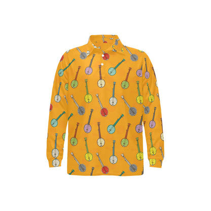 Banjo Pattern Print Design 02 Long Sleeve Polo Shirt For Men's