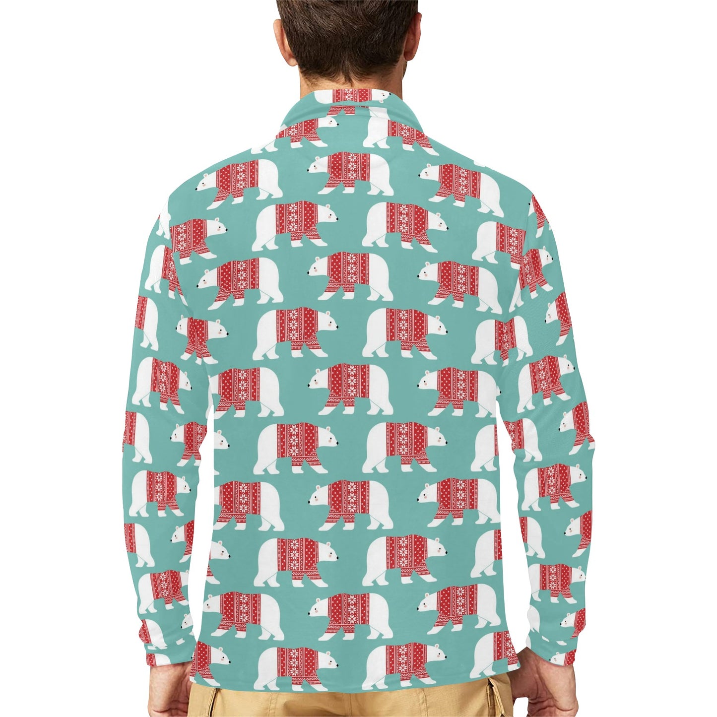 Polar Bear Pattern Print Design A04 Long Sleeve Polo Shirt For Men's