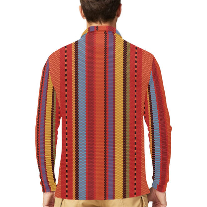 Mexican Pattern Print Design 05 Long Sleeve Polo Shirt For Men's