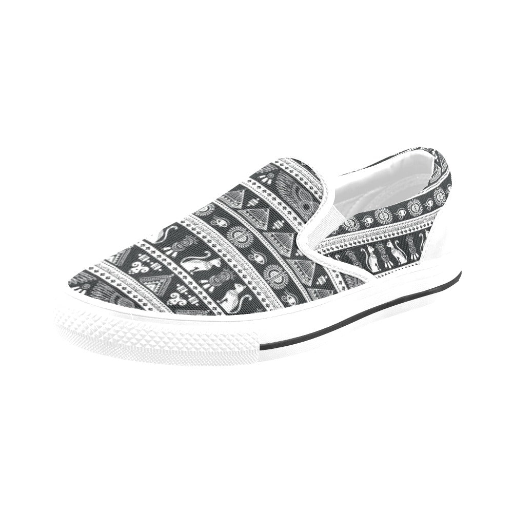 Tribal Pattern Print Design LKS305 White Slip Ons Canvas Women's Shoes