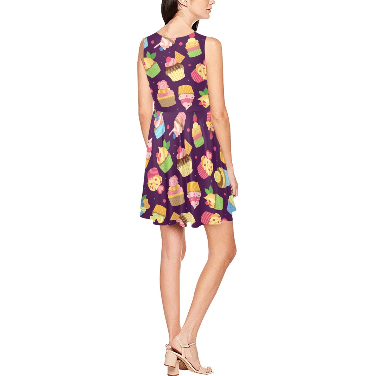 Cupcake Pattern Print Design 05 Sleeveless Dress