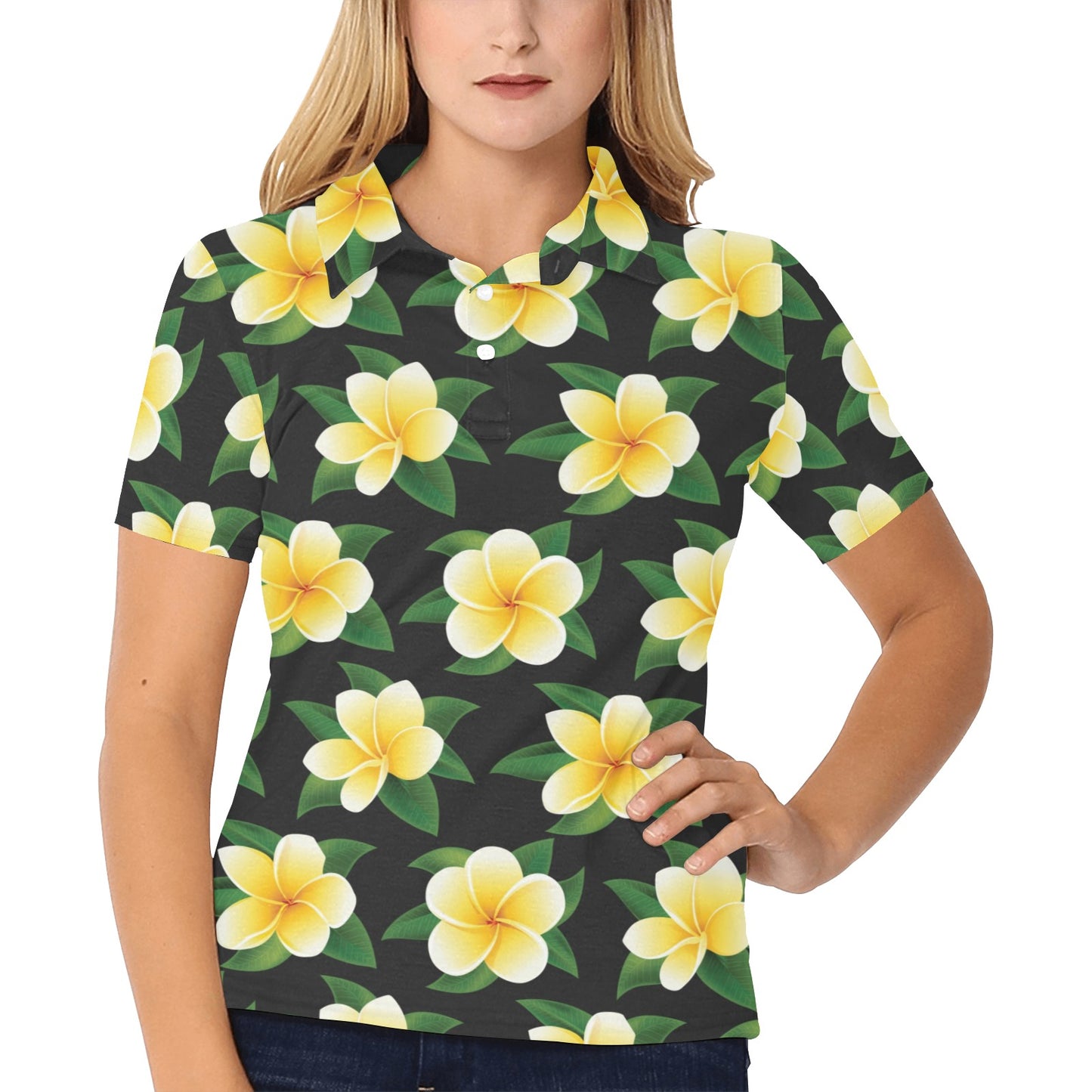 Plumeria Pattern Print Design A03 Women's Polo Shirt