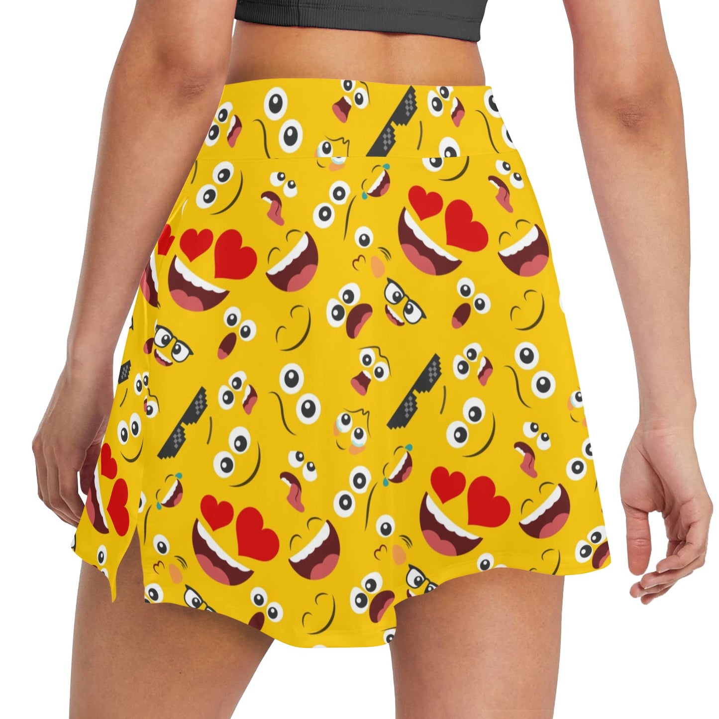 Emoji Face Print Pattern Women's Golf Skirt with Pocket