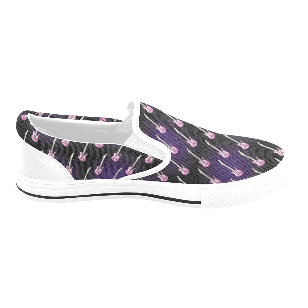 Electric Guitar Print Design LKS405 White Slip Ons Canvas Women's Shoes