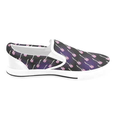 Electric Guitar Print Design LKS405 White Slip Ons Canvas Women's Shoes