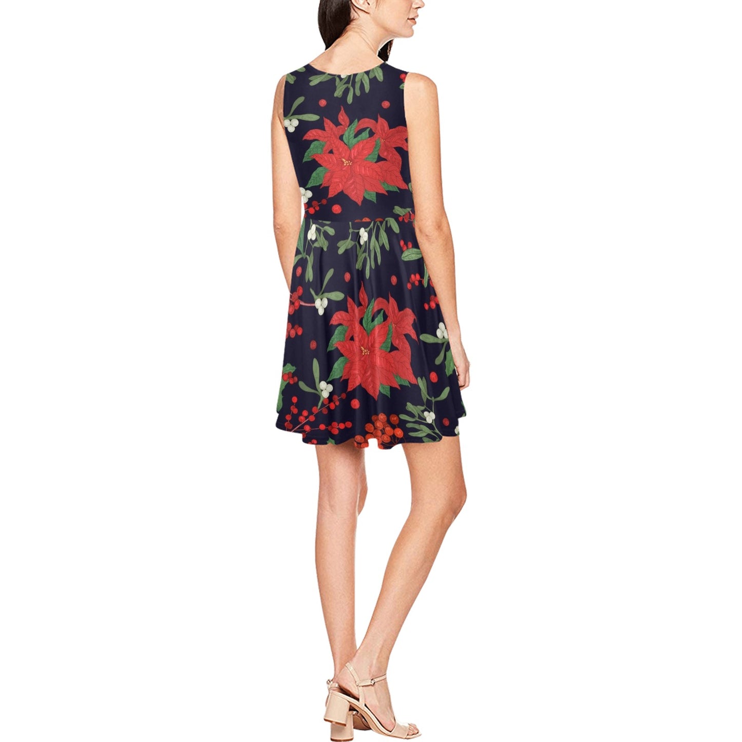 Poinsettia Pattern Print Design POT02 Sleeveless Dress
