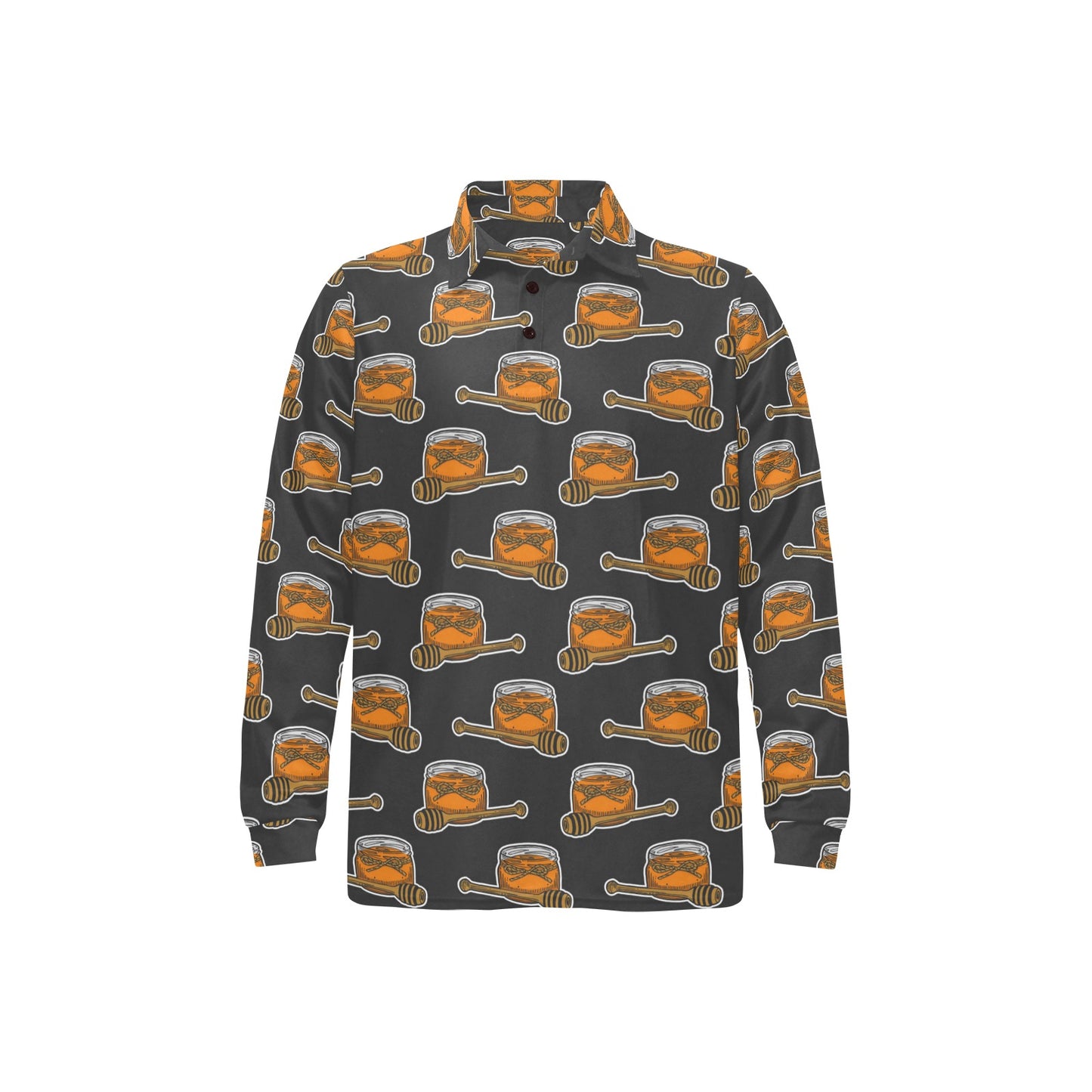 Honey Bee Print Design LKS305 Long Sleeve Polo Shirt For Men's